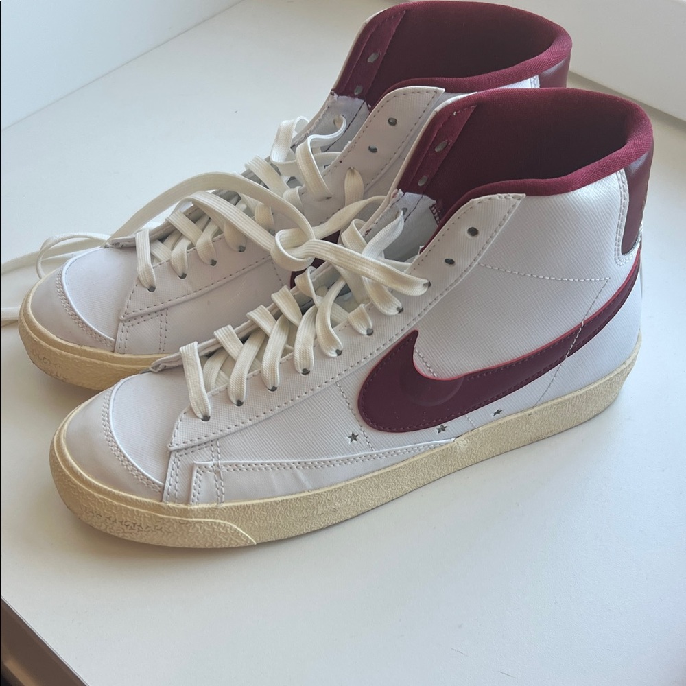 Nike White and Maroon High-Top Sneakers